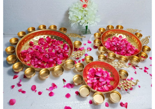 Attractive Iron Lotus Design Golden Urli Set (Set of 3)