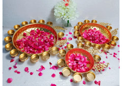 Attractive Iron Lotus Design Golden Urli Set (Set of 3)