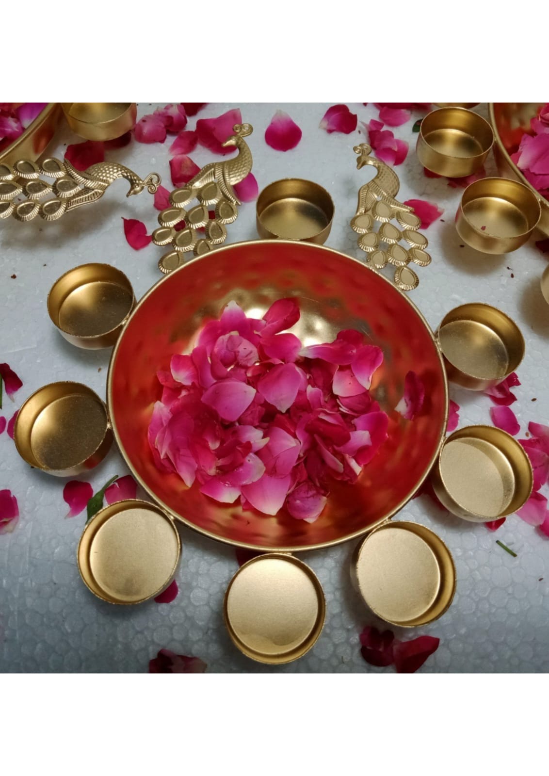 Attractive Iron Lotus Design Golden Urli Set (Set of 3)