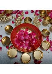 Attractive Iron Lotus Design Golden Urli Set (Set of 3)