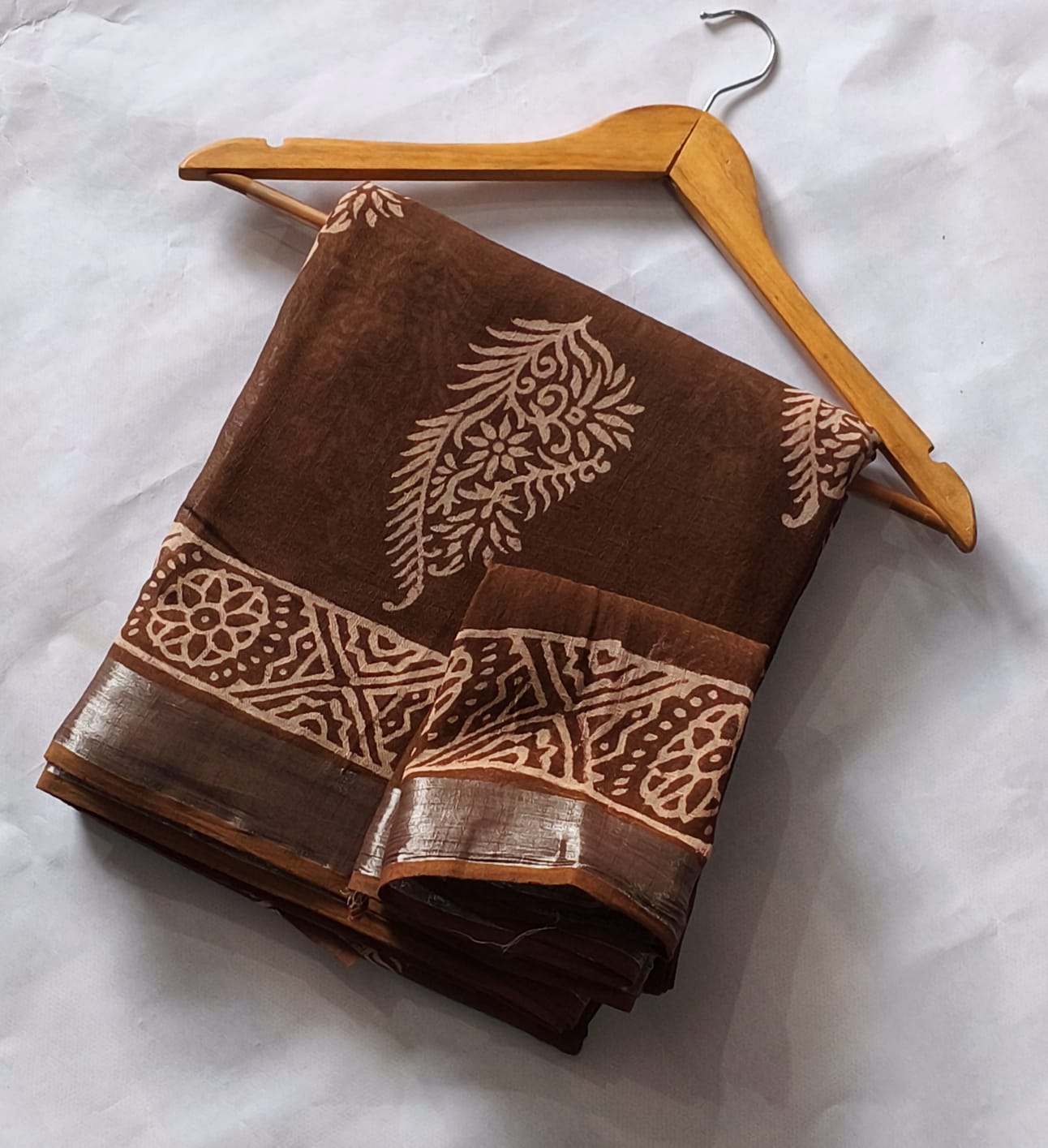 Bagru Hand Block Printed Linen Saree With Blouse