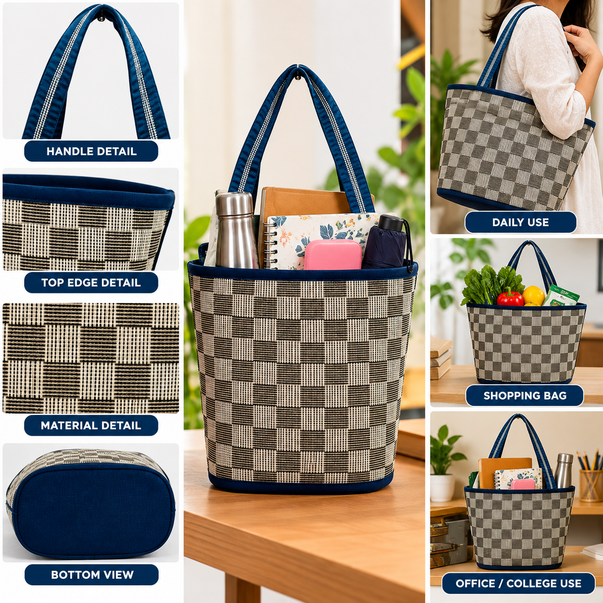 Blue & Beige Design Madur Kathi Bag