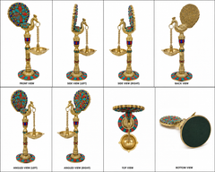 Brass Finish Peacock Deepak Pair With Stone Work