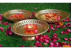 Attractive Iron Lotus Design Golden Urli Set (Set of 3)