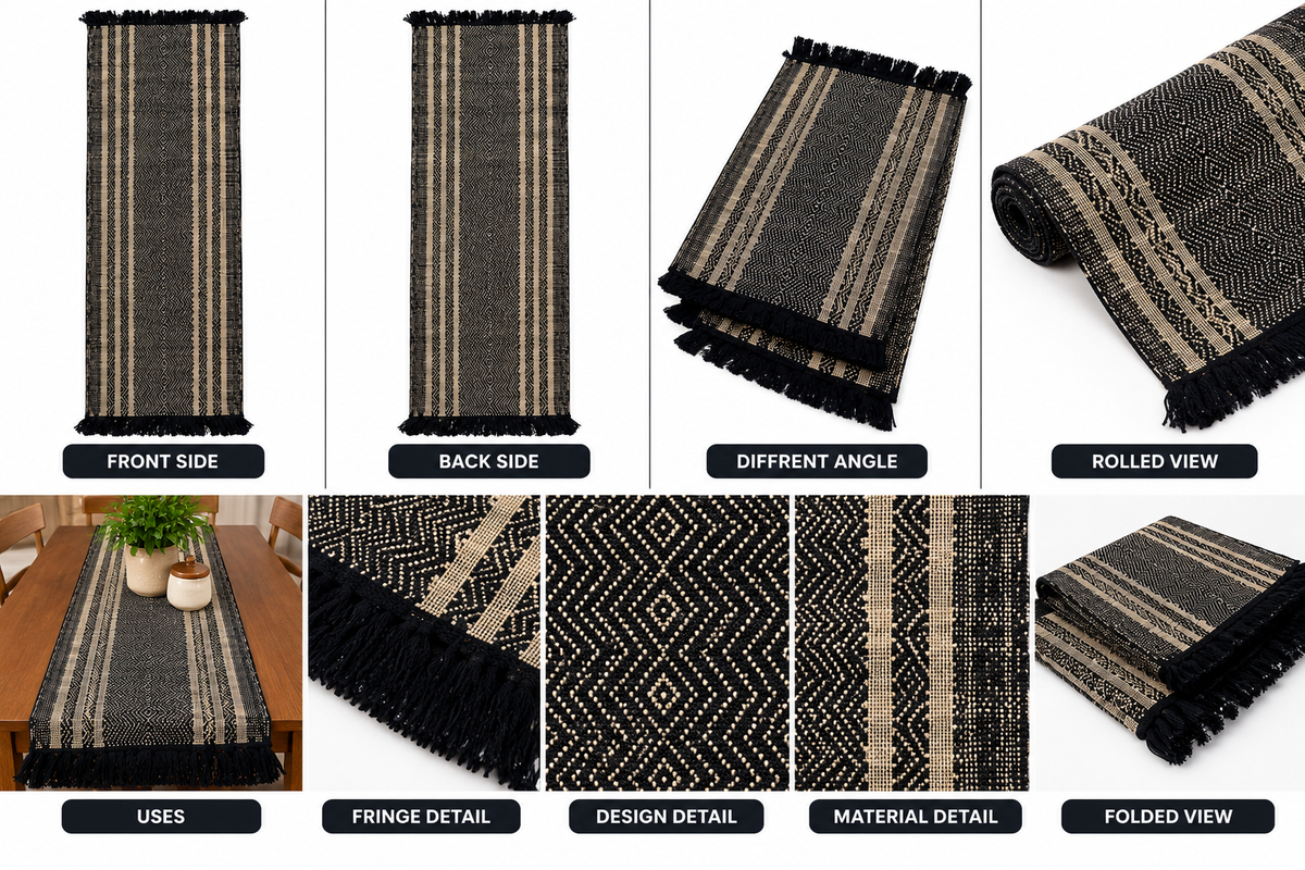 Black & Creame Runner Set Of 6 Mats