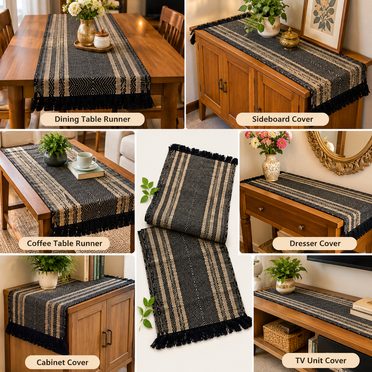 Black & Creame Runner Set Of 6 Mats