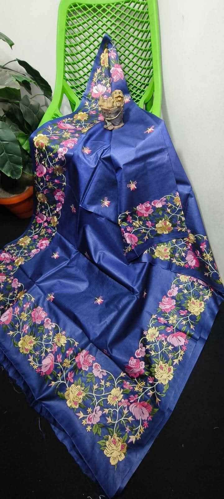 Beautiful Pure Tussar Kosa Embroidery Work Saree
