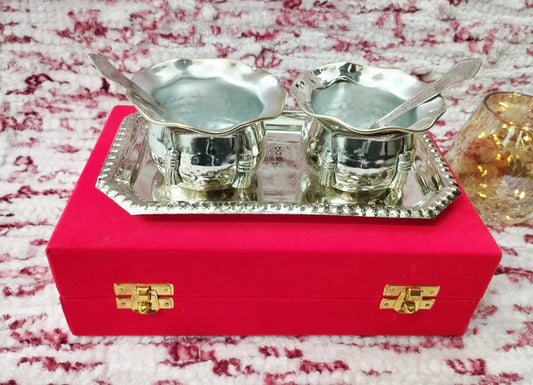 Moradabad Red Box Tray With 2 Jar And 2 Spoon