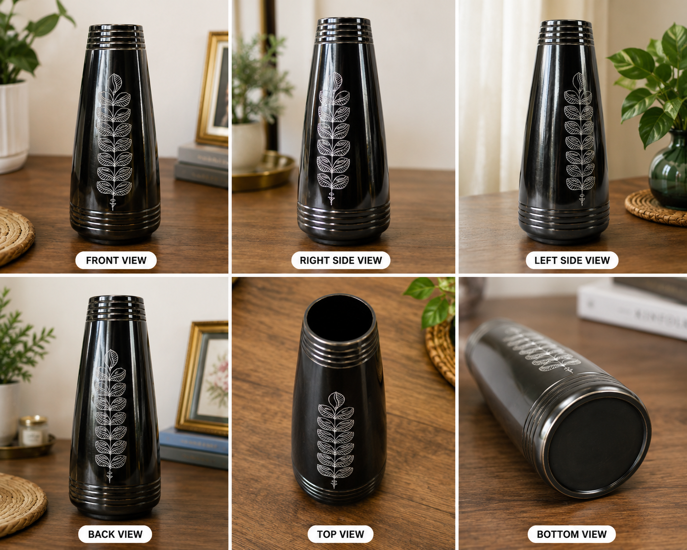 Handmade Eco-friendly Beautiful Black Pottery of Nizamabad Bottle Shaped Flower Vase