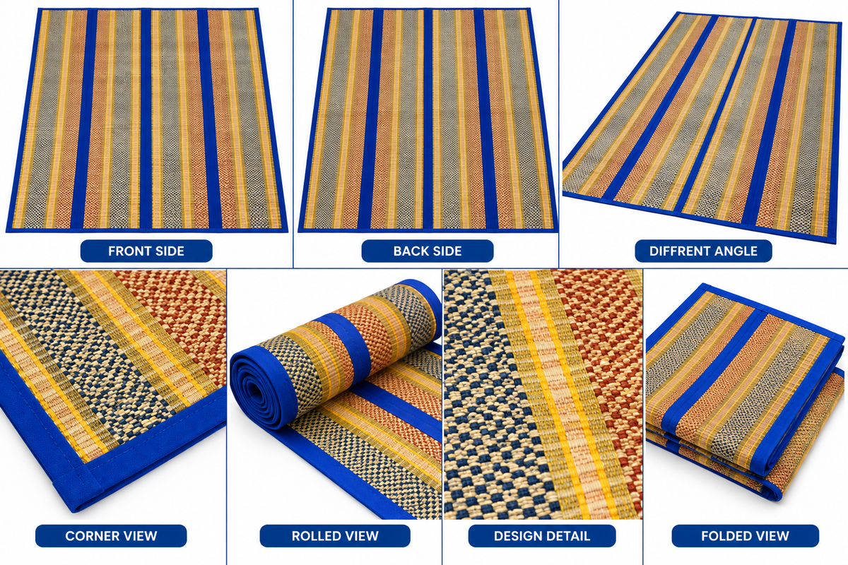 Beautiful Beige & Blue Madur Kathi Mat
