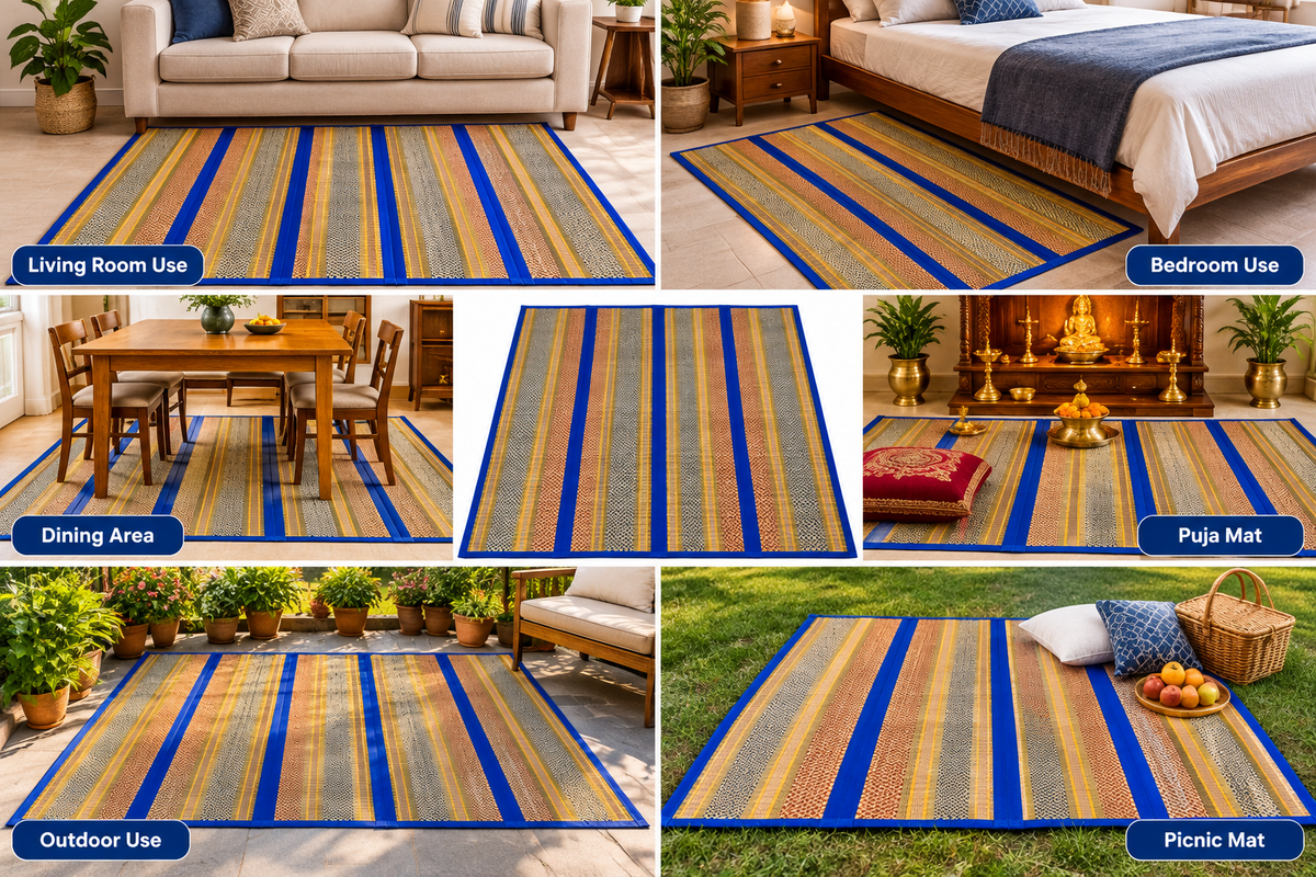 Beautiful Beige & Blue Madur Kathi Mat