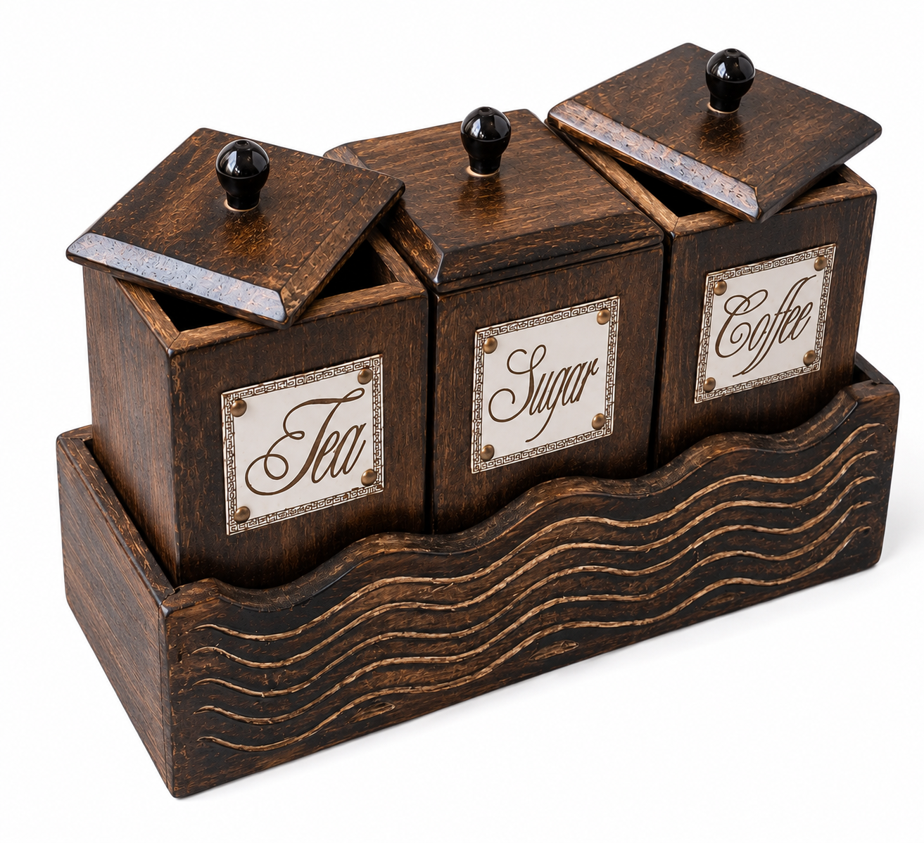 Wooden 3 In 1 Holder(Coffee, Tea, Sugar)