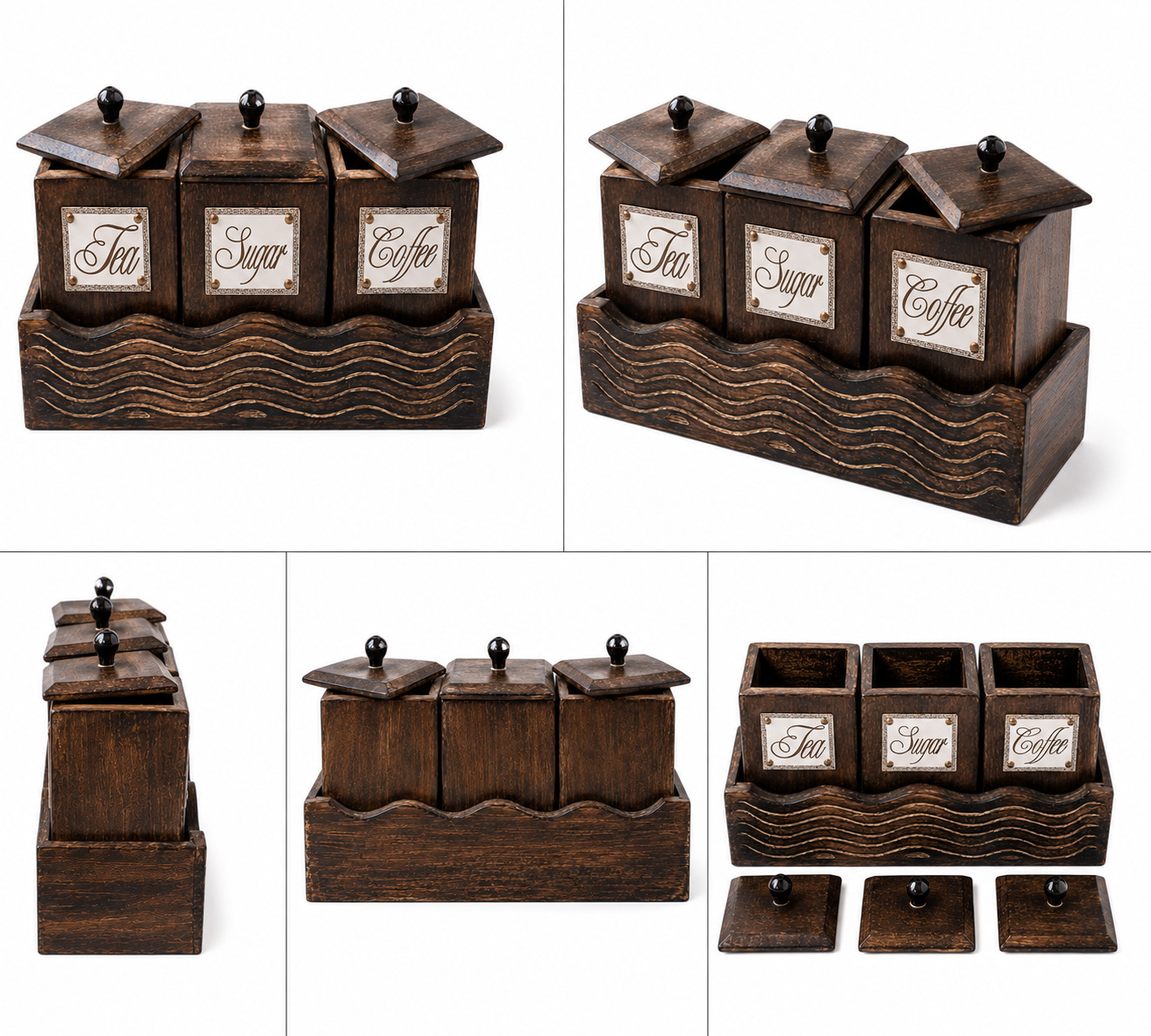 Wooden 3 In 1 Holder(Coffee, Tea, Sugar)