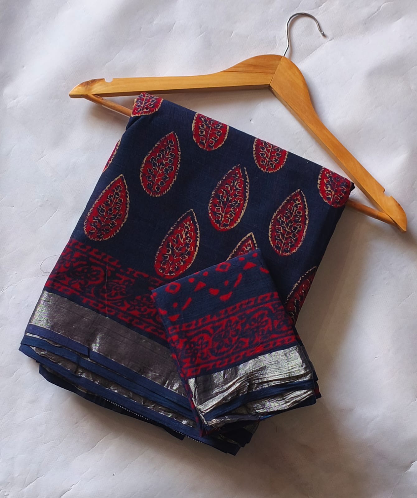 Bagru Hand Block Printed Linen Saree With Blouse