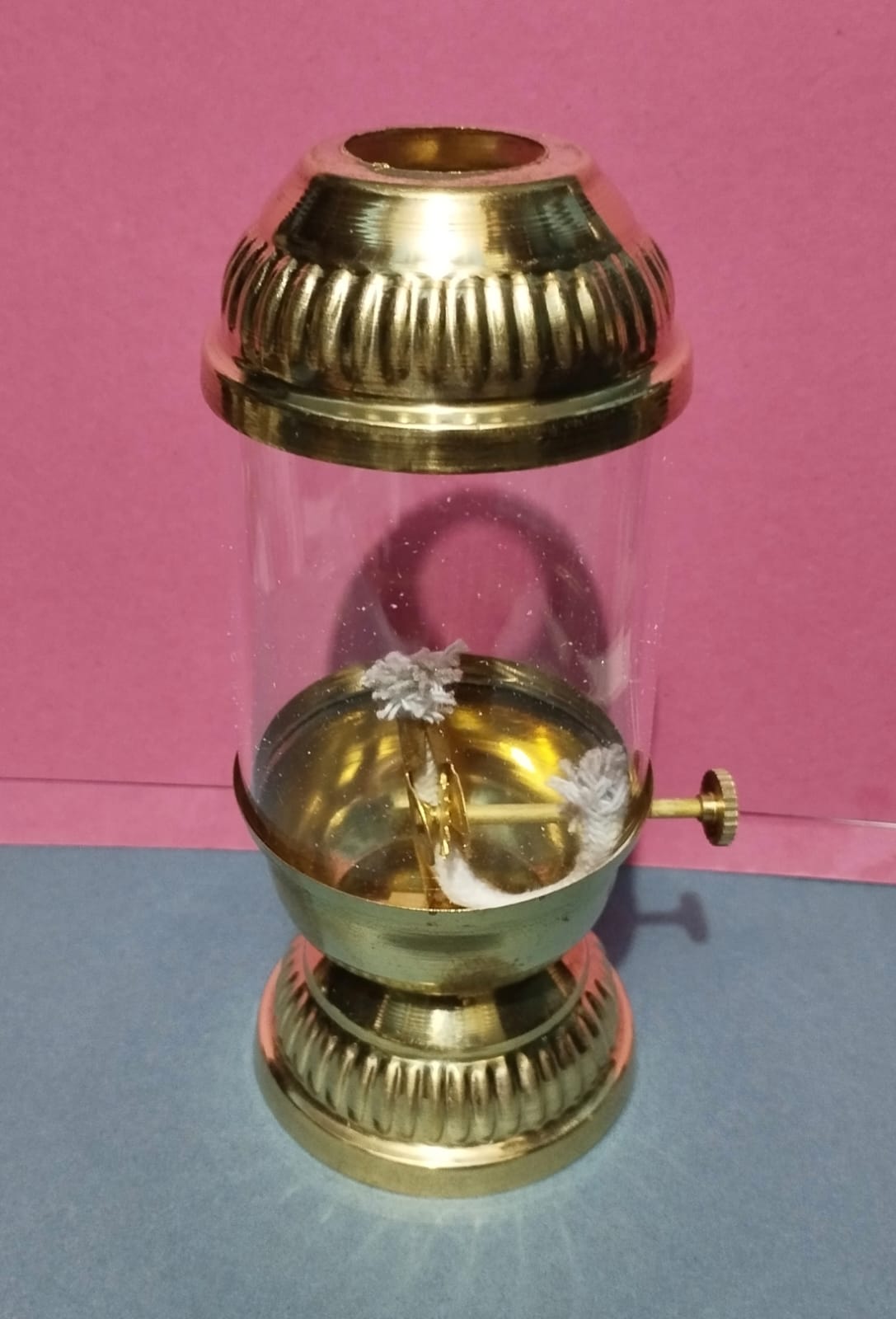 Akhand Diya / Brass Oil Lamp (With Glass Cover)