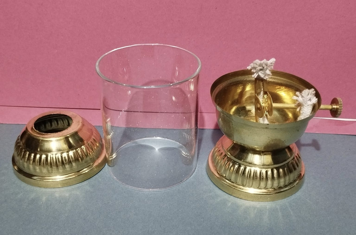 Akhand Diya / Brass Oil Lamp (With Glass Cover)