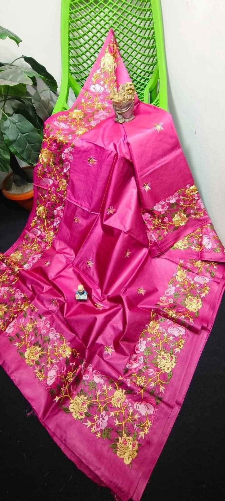 Beautiful Pure Tussar Kosa Embroidery Work Saree