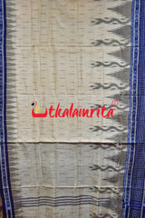 Off White Blue Check Daali Scot Khandua Cotton Saree