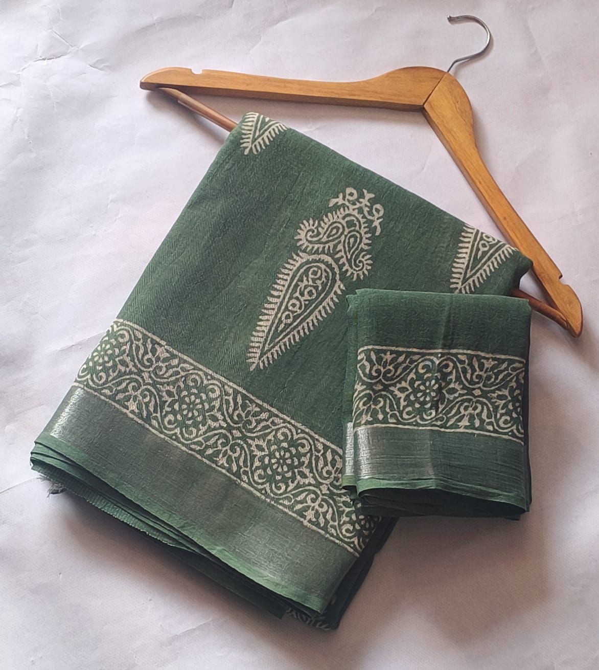 Bagru Hand Block Printed Linen Saree With Blouse