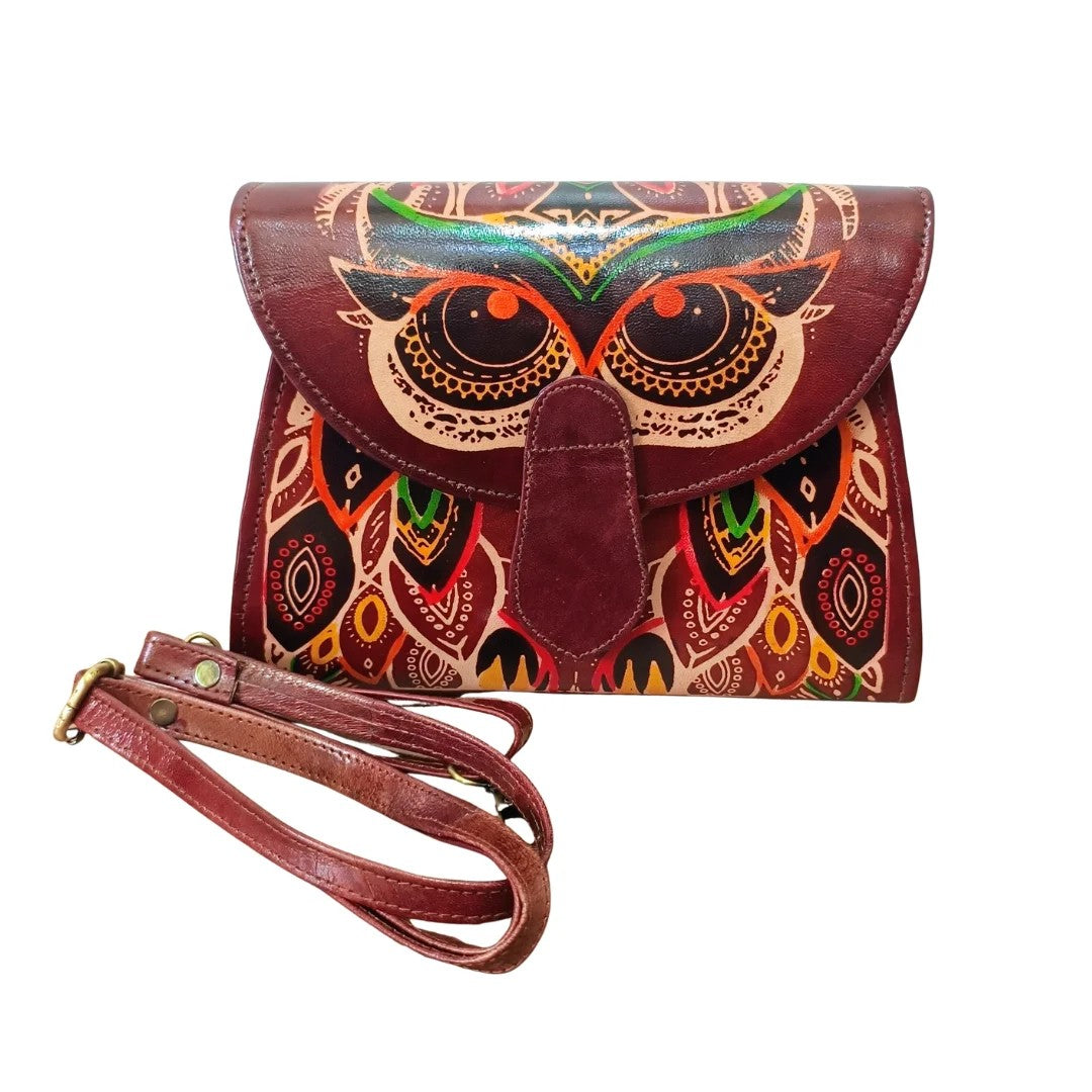 Genuine Pure Leather Handcrafted Handtooled Bag owl Sling