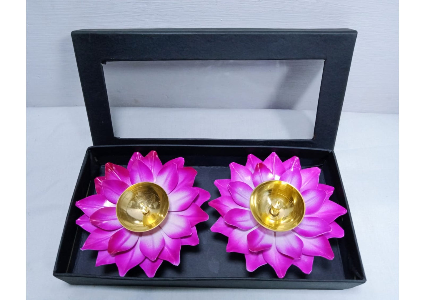 *Premium Lotus Design 2 Piece Diya (Brass and Iron Diya Set)