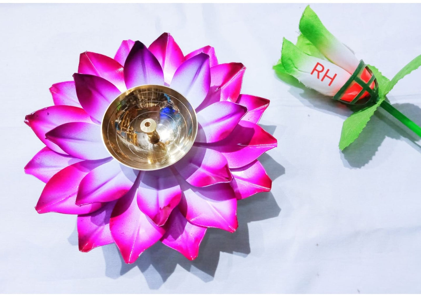 *Premium Lotus Design 2 Piece Diya (Brass and Iron Diya Set)