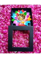 Premium Colorful Metal Lotus Diya with Decorative Black Gift Box