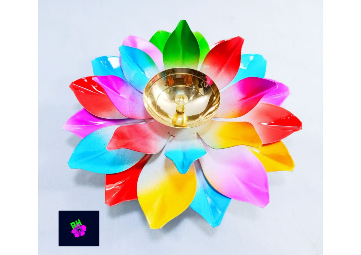 Premium Colorful Metal Lotus Diya with Decorative Black Gift Box
