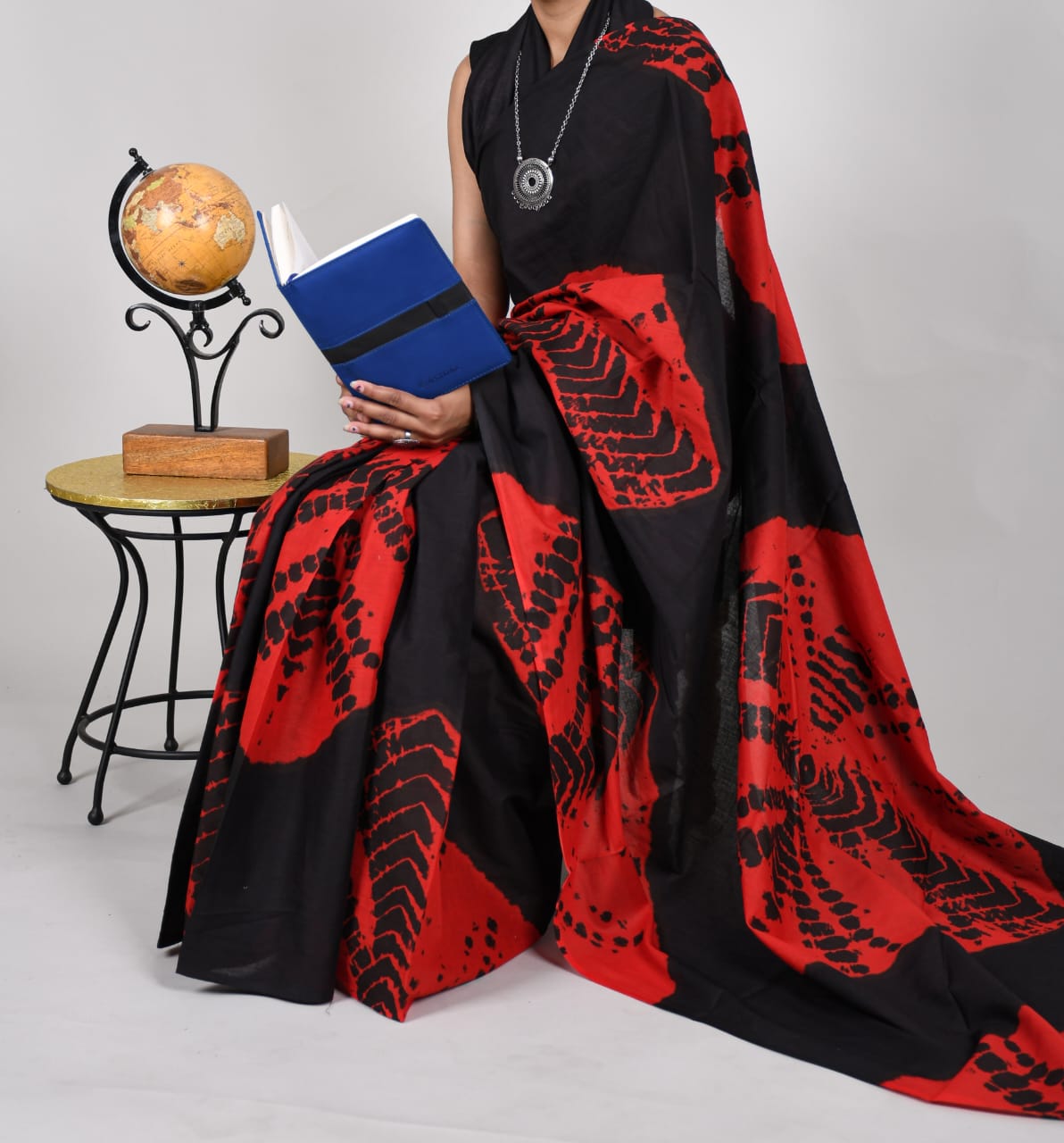 Bagru Natural Hand Block Print Cotton Mulmul Saree With Blouse