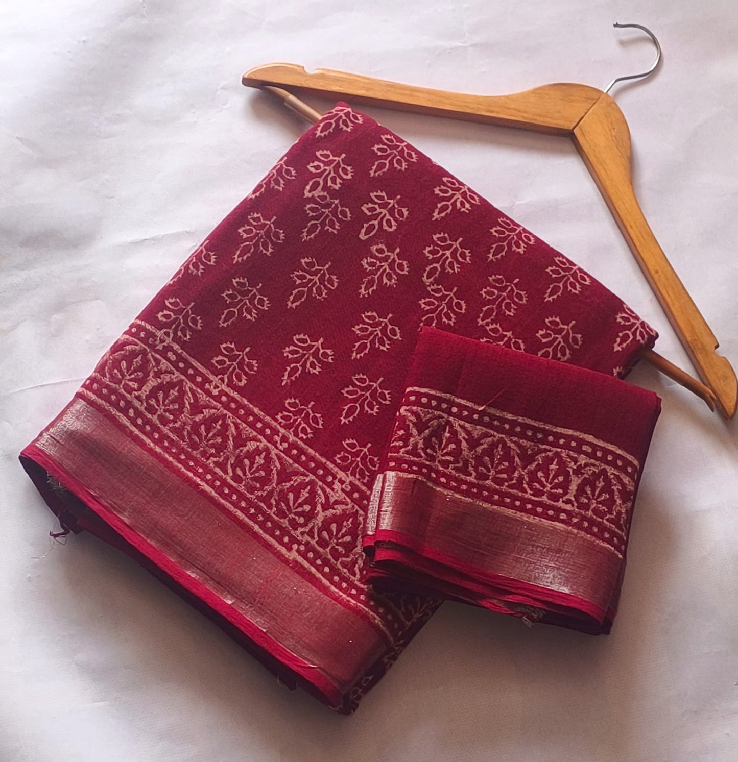 Bagru Hand Block Printed Linen Saree With Blouse
