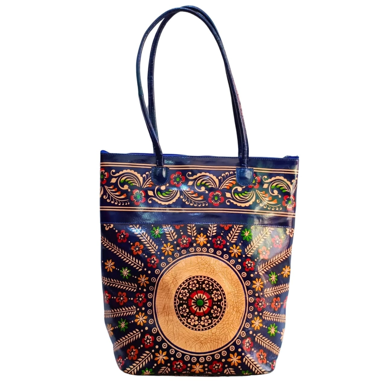 16 inch Big Color Blocked Leather Tote Bag