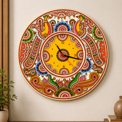 Beautiful Yellow Handpainted Peacock Design Clock