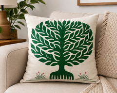 Green Banyan Tree Pipli Appliquie Cushion Cover Single Piece (16