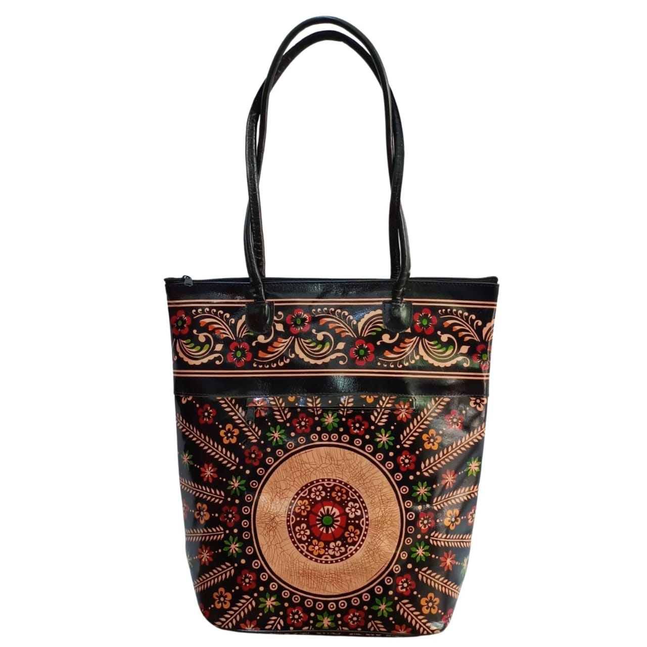 16 inch Big Color Blocked Leather Tote Bag