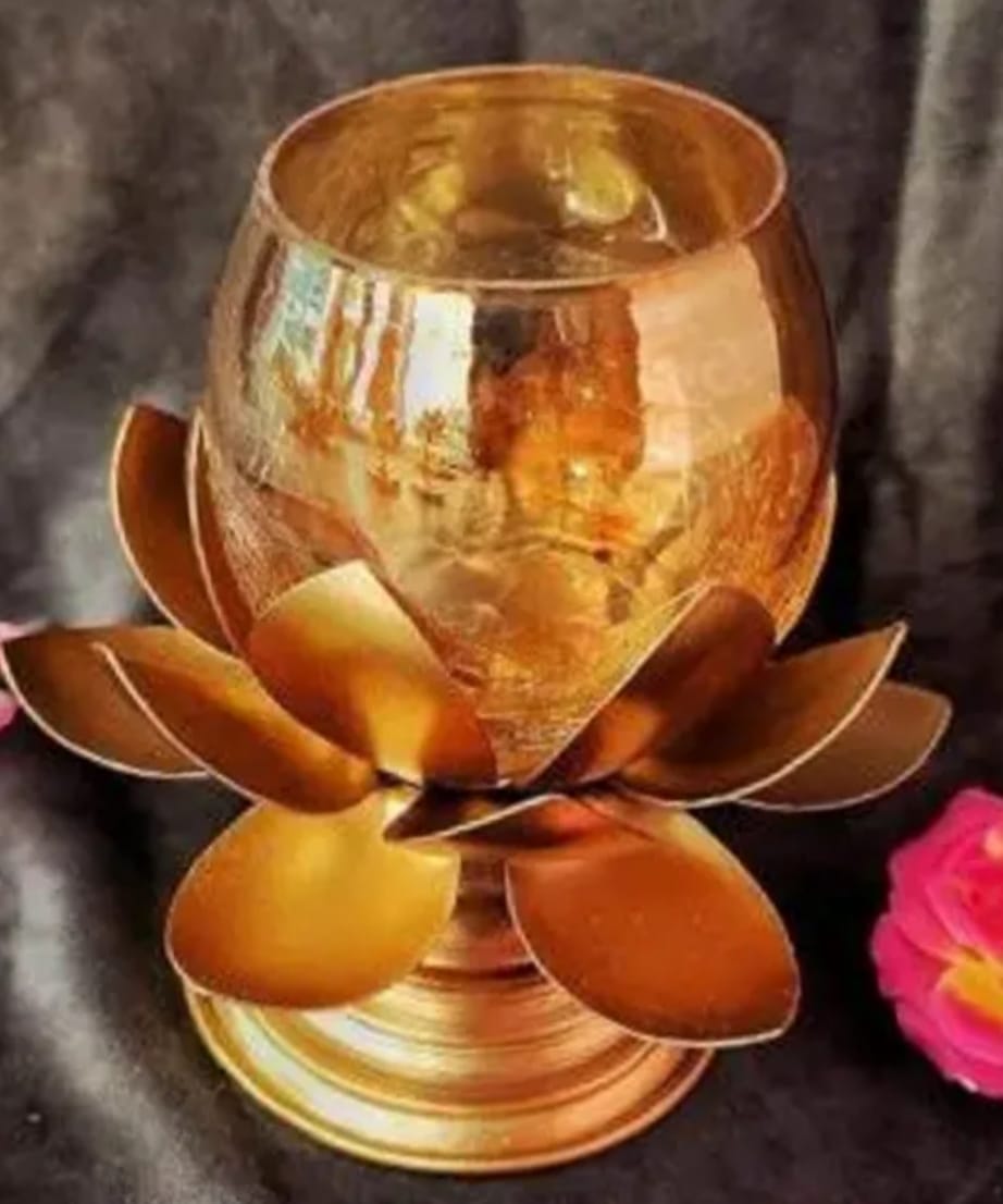 Lotus Show Candle Tealight Holder Set of 2 Pcs With 2 Glass Plus 2 Wax Candle Iron Made