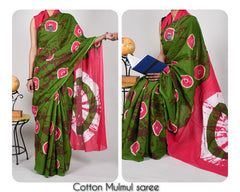 Bagru Natural Hand Block Print Cotton Mulmul Saree With Blouse Style 1