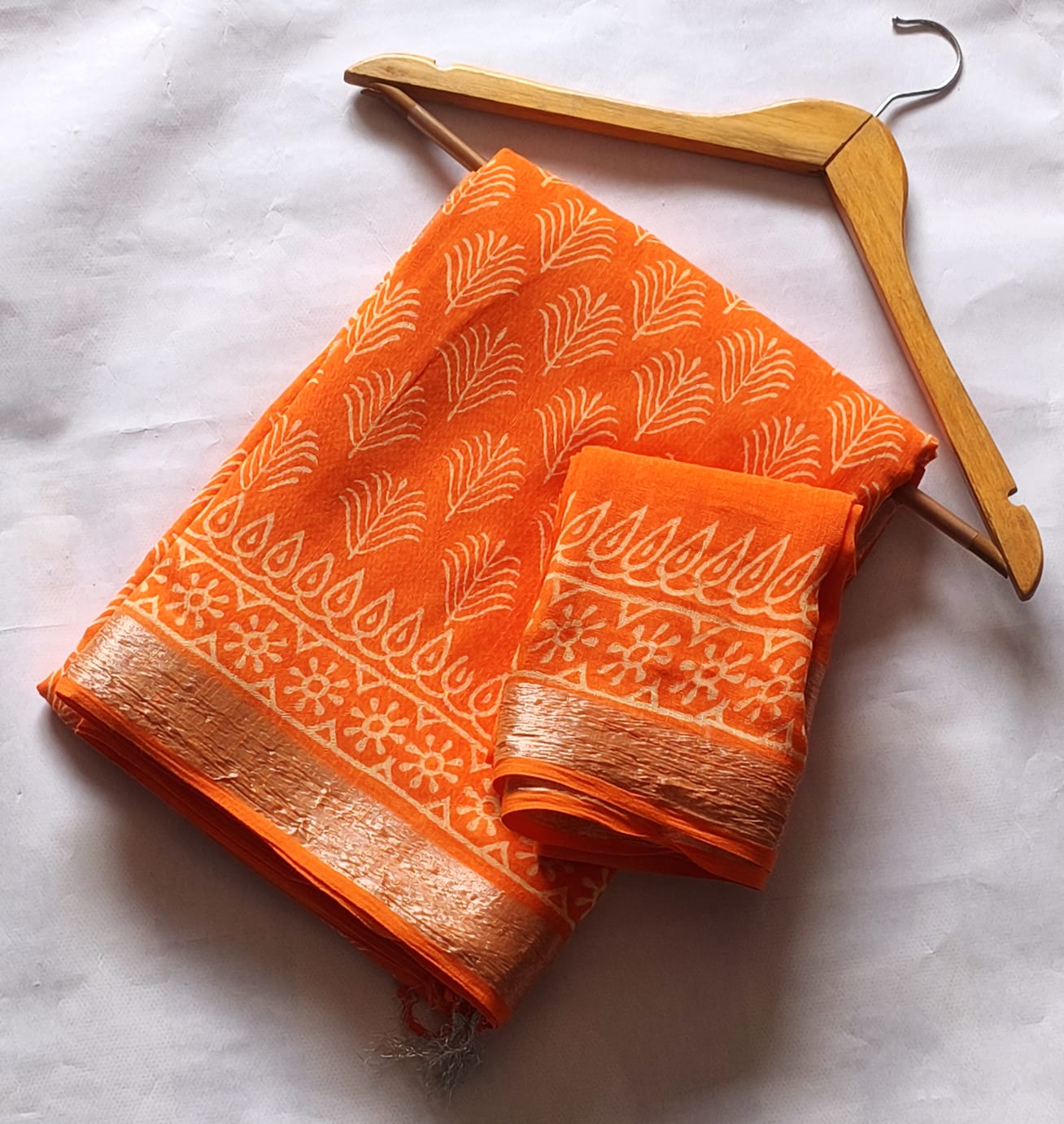 Bagru Hand Block Printed Linen Saree With Blouse Style 1