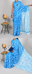Bagru Natural Hand Block Print Cotton Mulmul Saree With Blouse Style 2