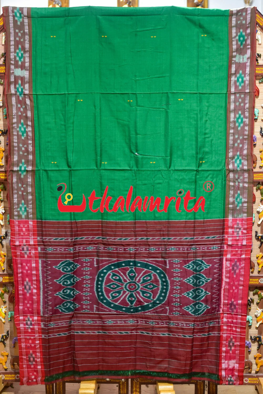Green Red Rekha Buti Khandua Cotton Saree