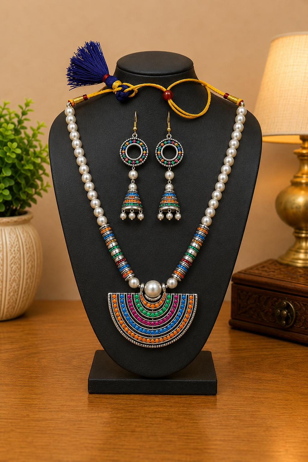 Multi-color Bankura Panchmura Terracotta Craft Necklace Jewellery Set