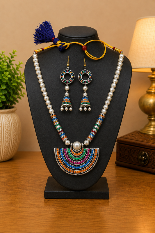 Multi-color Bankura Panchmura Terracotta Craft Necklace Jewellery Set