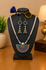 Multi-color Bankura Panchmura Terracotta Craft Necklace Jewellery Set