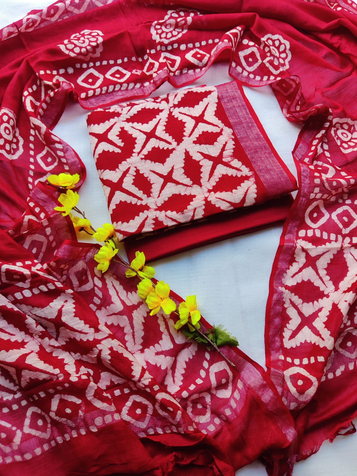 Bagru Hand Block Printed Linen Suit Material With Zari Border