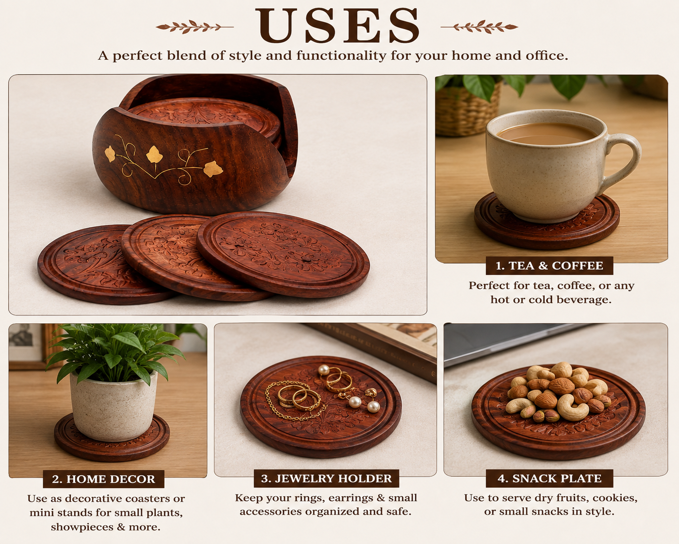 Wooden Handmade Coasters Set