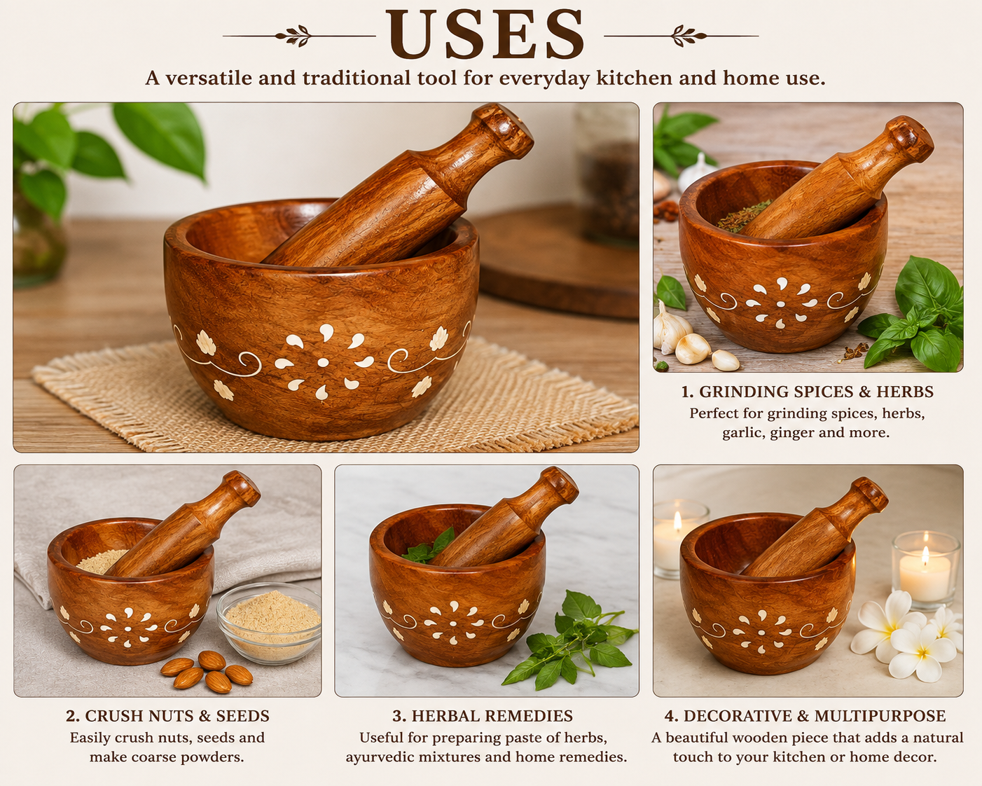 Wooden Carved Mortar