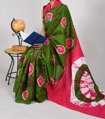 Bagru Natural Hand Block Print Cotton Mulmul Saree With Blouse Style 1