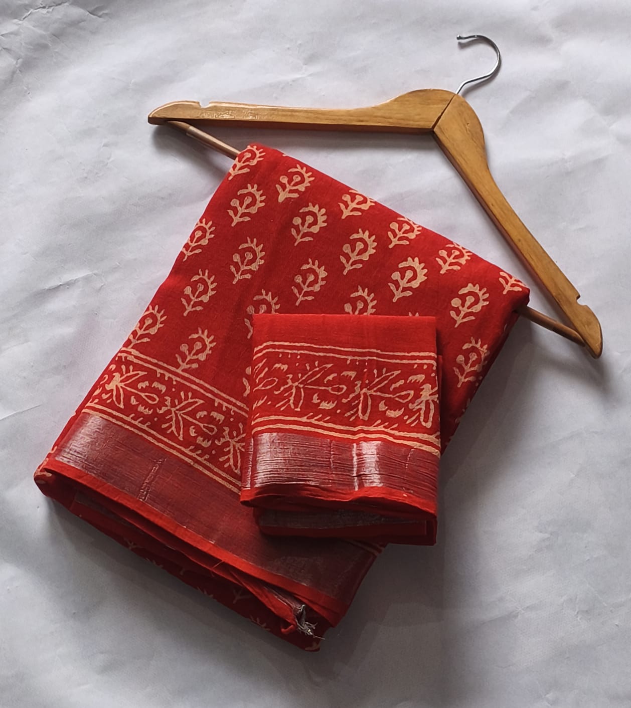 Bagru Hand Block Printed Linen Saree With Blouse Style 1