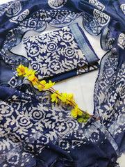 Bagru Hand Block Printed Linen Suit Material With Zari Border Style 1