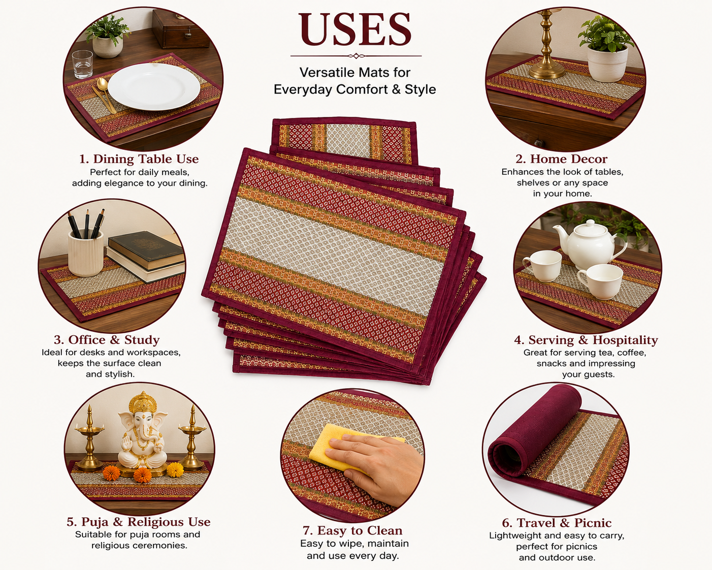 Runner With 6 Table Mats - Red