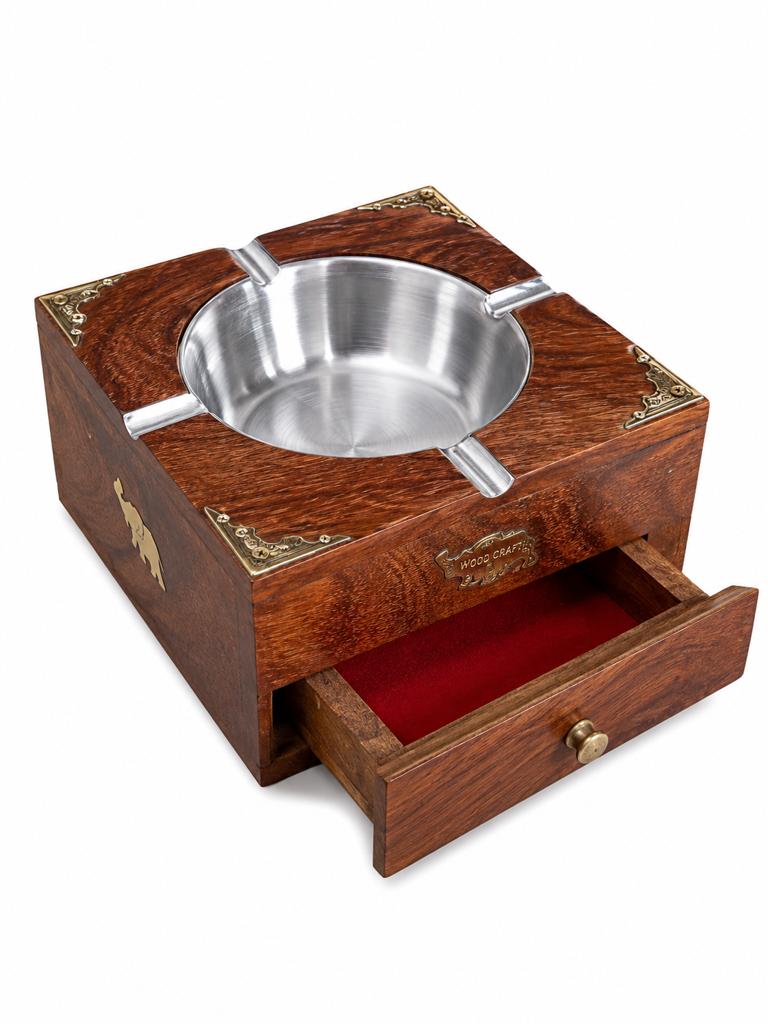Wooden Ashtray With Stell Bowl